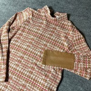 Tyler Boe Houndstooth Mini Dress Mock Neck Long Sleeve XS Neutral Tunic